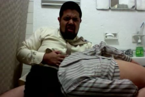 anew, A Bear And A Chaser Enjoying At The Office bathroom.