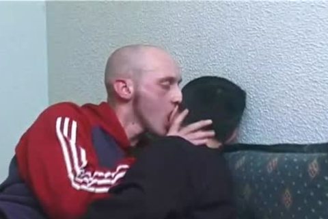 Two Skinny homosexual men kissing And pounding On Sofa