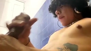 hairy Hair Latino twink With Tattoos Jerks Off His large darksome cock
