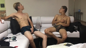 BarebackLatinoz: Skinny Dominic stroking on sofa