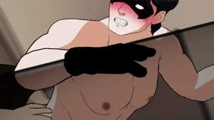 Juice Anime - Muscled young superhero fantasy moaning